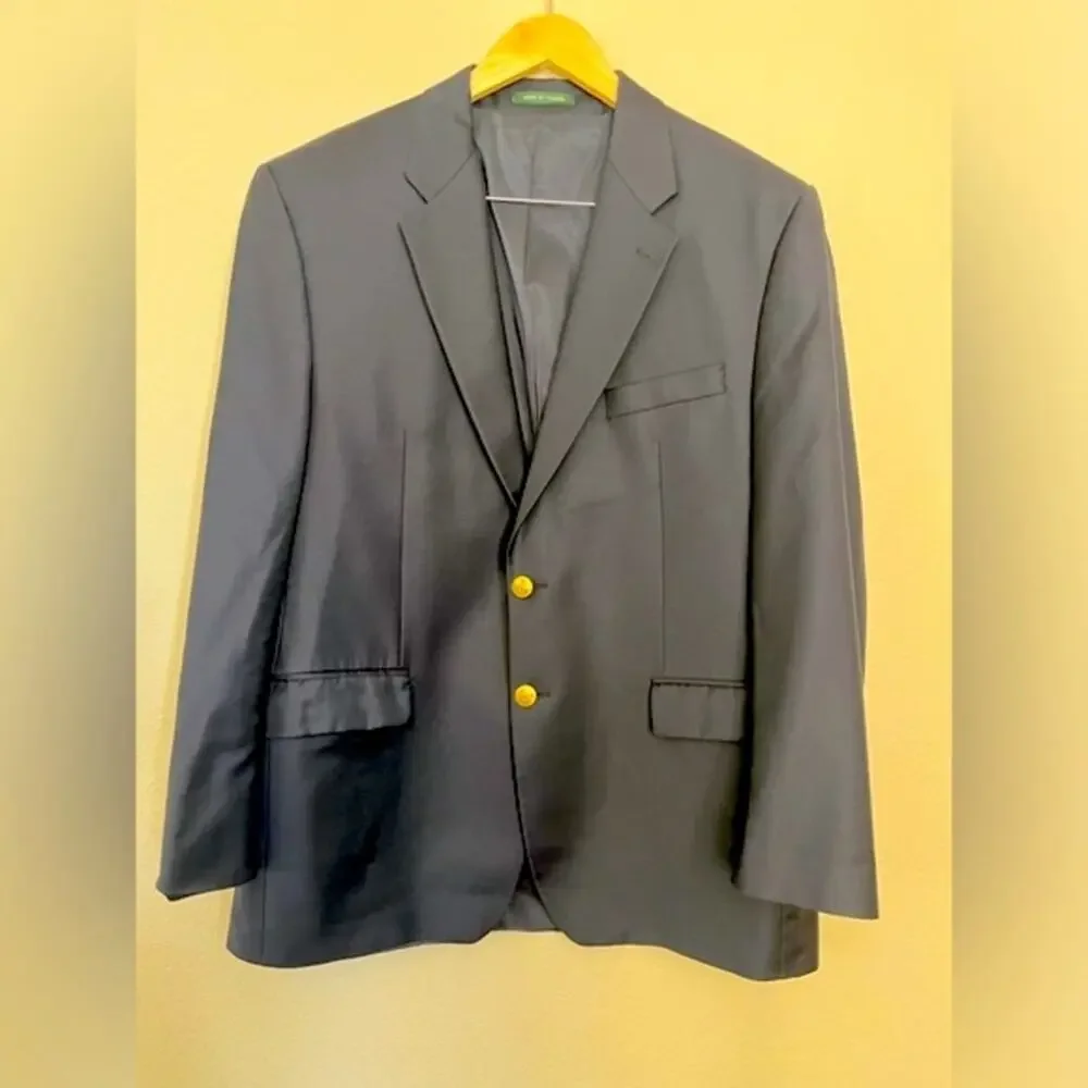 Lauren Ralph Lauren Sport Coat Blazer 2 Button Dark Navy Twill Wool Preppy 44R